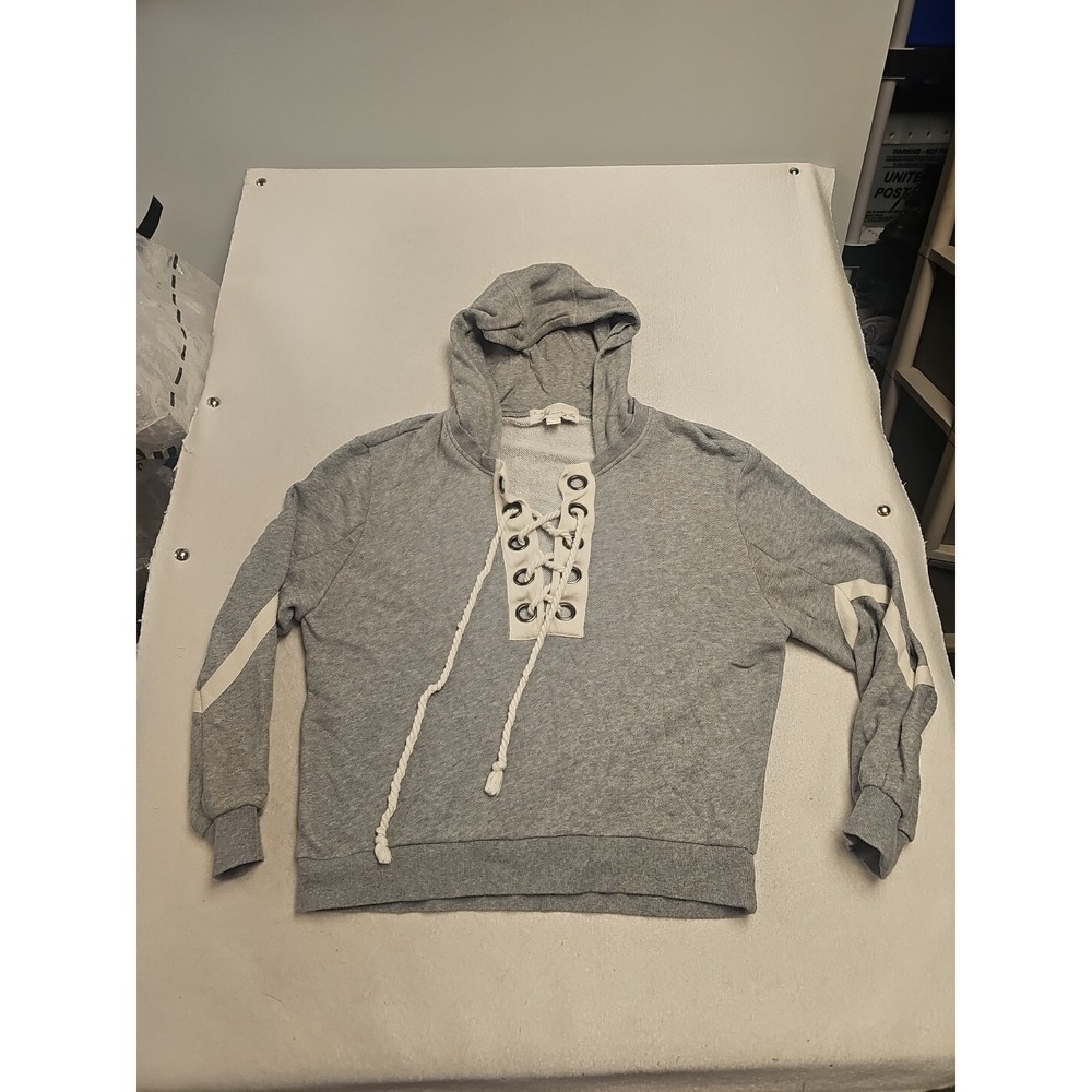 Vintage Havana Gray Lace Up Hoodie Sweatshirt Grommet Rope Tie Medium